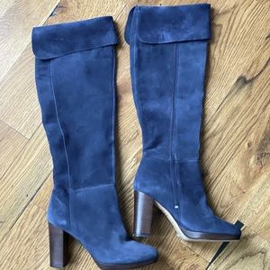 Amazing knee-high blue suede boots